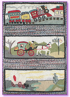 Early Modes of
Transportation Hooked Rug